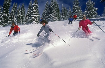 Skiers in action on Brundage Mountain