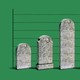 Tombstones of varying size in front of a green graph