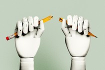 robot hands breaking a pencil