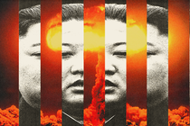 A collage of Kim Jong Un and a nuclear bomb exploding