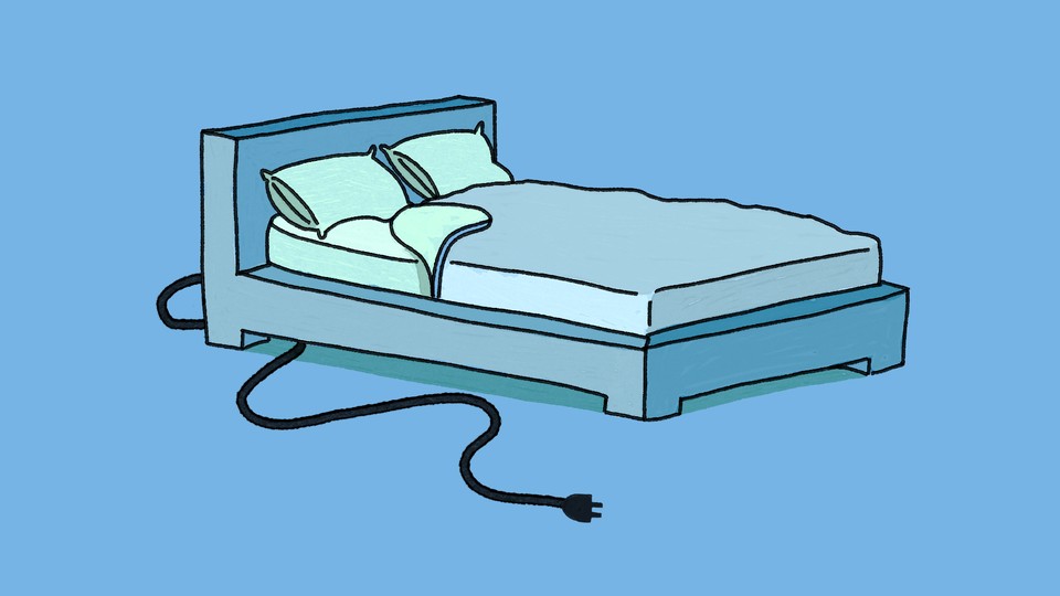 An illustration of a bed with a plug