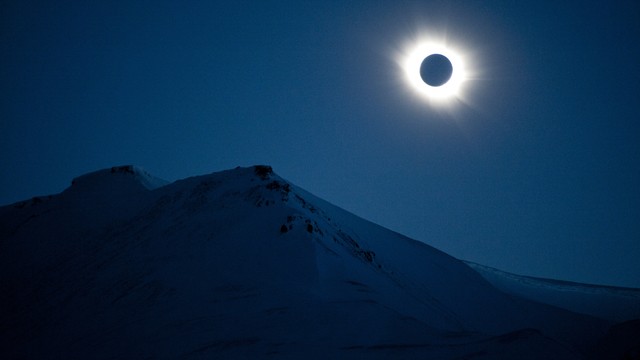 A total solar eclipse in Svalbard, Longyearbyen, Norway, on March 20, 2015