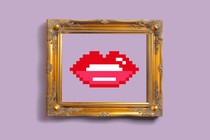 A portrait frame around red pixellated lips