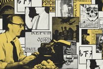 Collage of Paul Linebarger and his science-fiction books