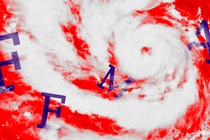 The letters FEMA in a swirl that looks like a hurricane
