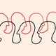 Two rows of heads facing away from each other