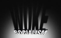 Illustration showing "SOCIALISM" sign, but the shadow of the letters reads "WOKE"