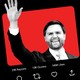 A stylized social media post of J. D. Vance waving, with many likes and reposts