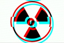 The Facebook logo in the center of a radiation warning symbol