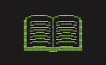 An illustration of a book made up of computer code