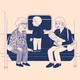 An older woman on the metro gently taps the foot of a child standing on the seat.
