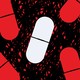 Illustration of red and white pills against a black and red background