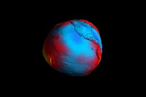 A spinning, 3-D representation of the geoid, the shape that Earth would take if it were subject only to the planet's gravitational field