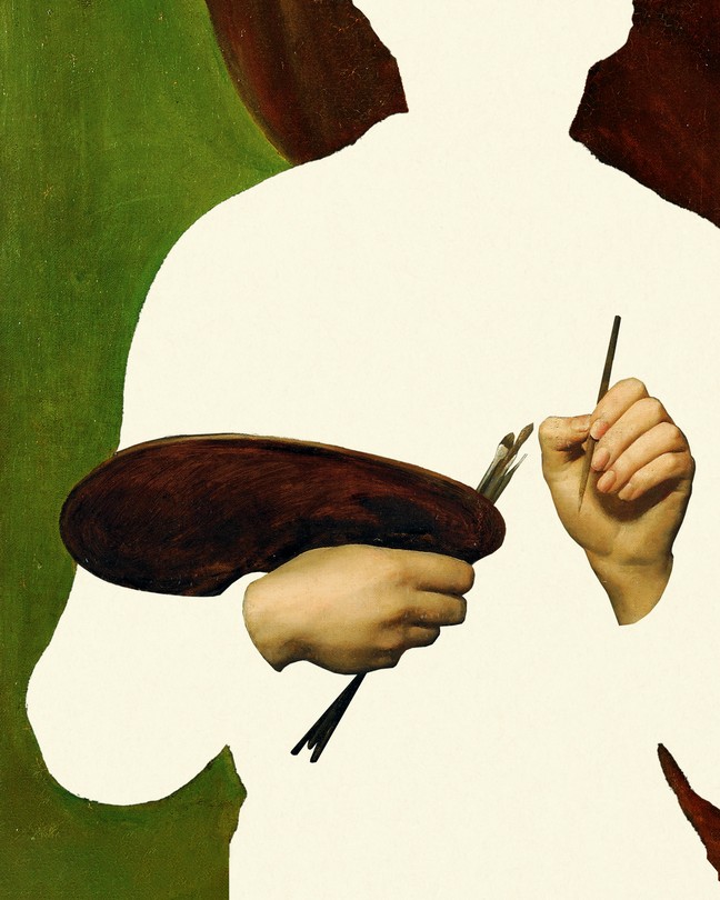 outline of a painter holding a palette and brushes