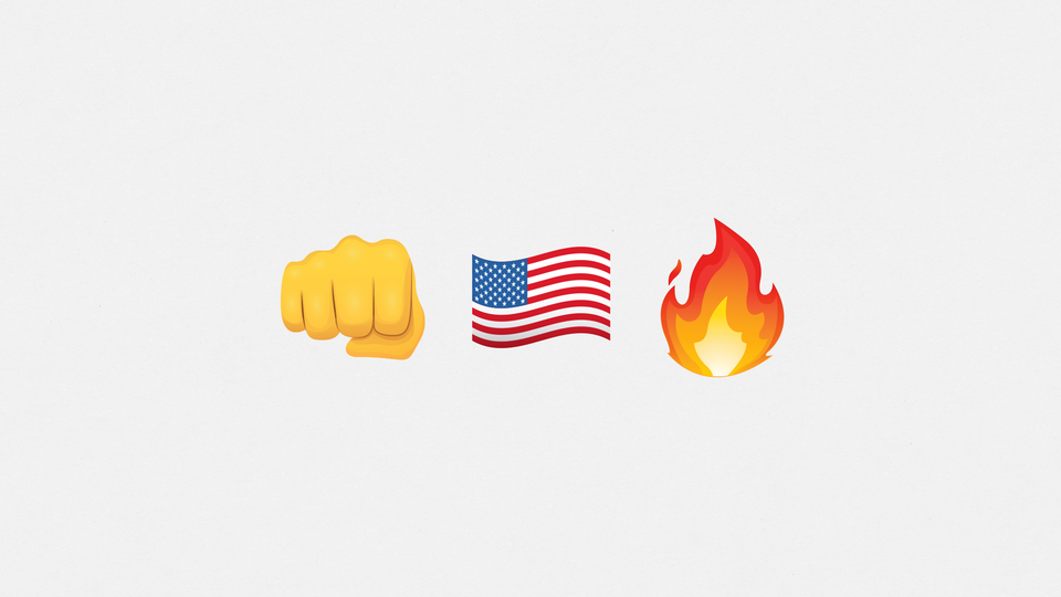 a fist emoji, an American flag emoji, and a flame emoji