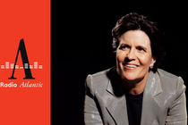 Photo of Kara Swisher next to the "Radio Atlantic" logo against a red background