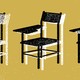 Illustration of black and white chairs with desks