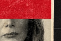 Photo of Melania Trump, the top half of her face obscured by a red bar