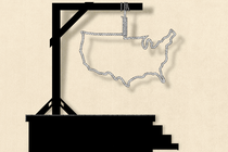 Illustration of a hanging post whose rope is shaped like America