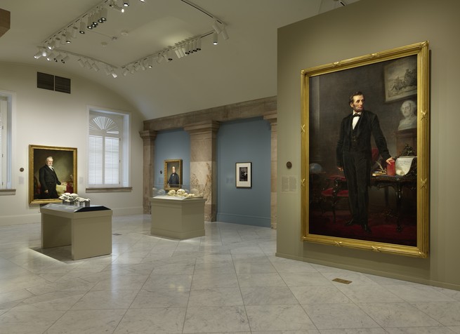 A view of the revamped "America's Presidents" exhibit shows the portrait of Lincoln.