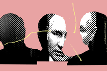 Illustration of three silhouettes, with Vladimir Putin's face.