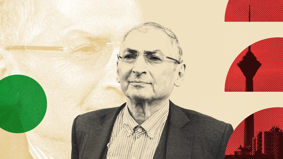 Close-up images of Sadegh Zibakalam and Tehran's skyline