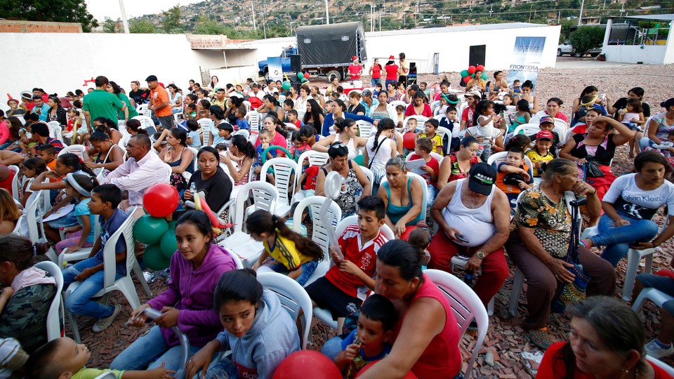 Venezuelan migrants gather in Cúcuta, Colombia, where the Colombian Foreign Ministry gave gifts to Venezuelan children on Christmas Eve 2018.