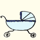 Drawing of a man with a briefcase walking away from a pram