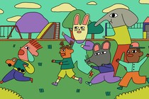 a crying kid running away with his toy truck