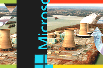 An illustration of the Three Mile Island nuclear power plant with a Microsoft logo