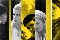 A collage of middle-aged women in black, white, and yellow