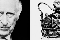 black-and-white photos of King Charles and the crown