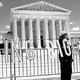 People protest in favor of voting rights outside of the Supreme Court in Washington, D.C.