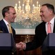 Mike Pompeo (Right) shakes hands with Dominic Raab at the state department in Washington D.C.