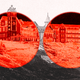 two opaque red circles overlaying a hotel