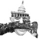 Collage of Trump, Capitol building, Supreme Court, and Insurrectionists