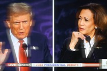 Split-screen image of Donald Trump and Kamala Harris at the presidential debate