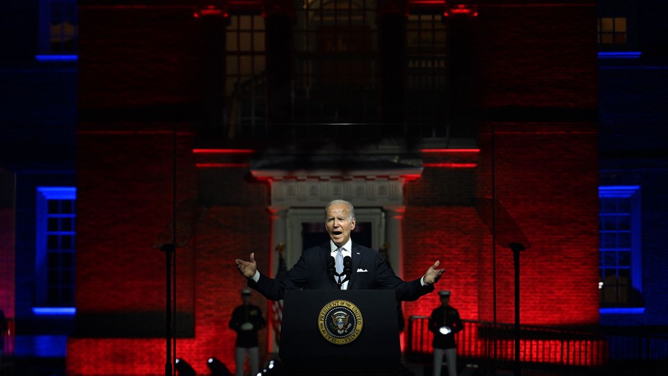 Joe Biden giving his "Soul of the Nation" speech on September 1, 2022