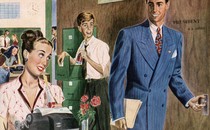 illustration of a man and a woman in an office together