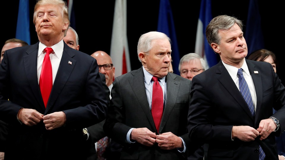 President Trump, Attorney General Jeff Sessions, and FBI Director Christopher Wray