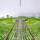 Farmers work in a dome-shaped hydroponic lettuce factory.