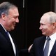 Mike Pompeo and Vladimir Putin greet each other before a meeting in Sochi, Russia.