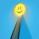 a long ladder leads up to a glowing yellow happy face on a blue background