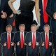 Photos of Donald Trump with a thumbs-up and a woman in a black dress