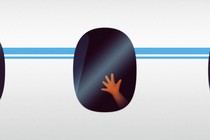 A child's hand on an airplane window