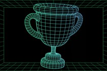 A green-screen-style illustration of a matrix-ified trophy