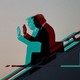 A silhouette of Donald Trump descending stairs