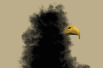 A bald eagle made out of black smog