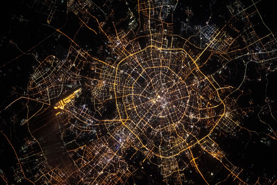 A night view of Chengdu, from far above.