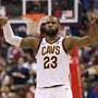 The Cleveland Cavaliers forward LeBron James gestures after scoring against the Washington Wizards